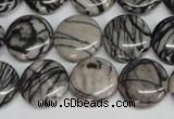 CTJ41 15.5 inches 16mm flat round black water jasper beads wholesale