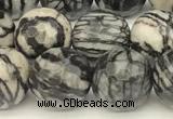 CTJ422 15 inches 10mm faceted round black water jasper beads