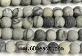 CTJ430 15 inches 4mm round matte black water jasper beads