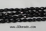 CTO115 15.5 inches 4*6mm faceted rice black tourmaline beads