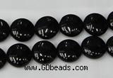 CTO128 15.5 inches 12mm flat round black tourmaline beads