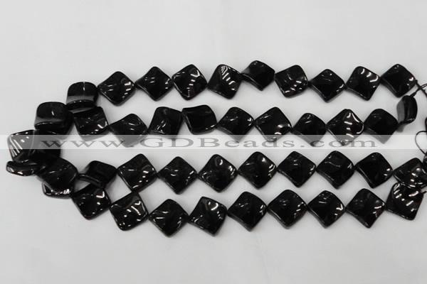 CTO130 15.5 inches 15*15mm twisted diamond black tourmaline beads