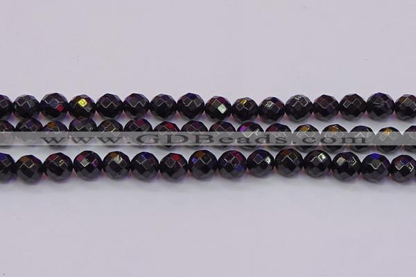 CTO138 15.5 inches 10mm faceted round black tourmaline beads