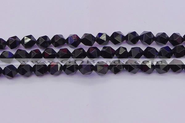 CTO648 15.5 inches 12mm faceted nuggets black tourmaline beads