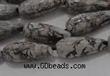 CTR102 15.5 inches 8*20mm faceted teardrop grey picture jasper beads