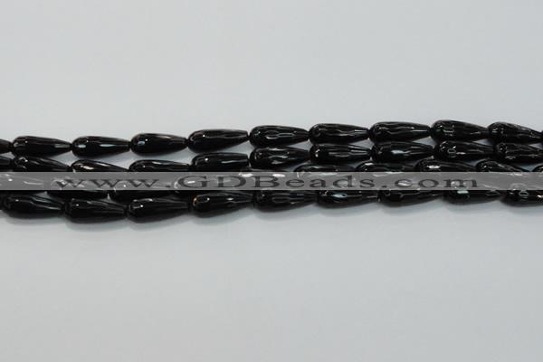 CTR109 15.5 inches 8*20mm faceted teardrop black agate beads