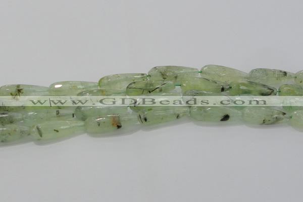 CTR136 15.5 inches 10*30mm faceted teardrop green rutilated quartz beads