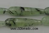 CTR43 15.5 inches 10*40mm faceted teardrop green rutilated quartz beads