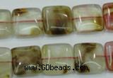 CTS52 15.5 inches 15*15mm square tigerskin glass beads wholesale