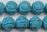 CTU883 15.5 inches 15mm carved round dyed turquoise beads