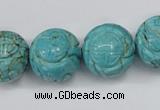 CTU884 15.5 inches 18mm carved round dyed turquoise beads