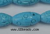 CTU885 15.5 inches 15*30mm carved rice dyed turquoise beads