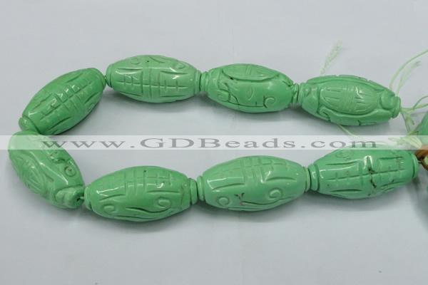 CTU890 15.5 inches 25*50mm carved rice dyed turquoise beads