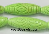 CTU892 15.5 inches 15*45mm carved rice dyed turquoise beads