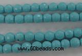 CTU910 15.5 inches 4mm faceted round synthetic turquoise beads