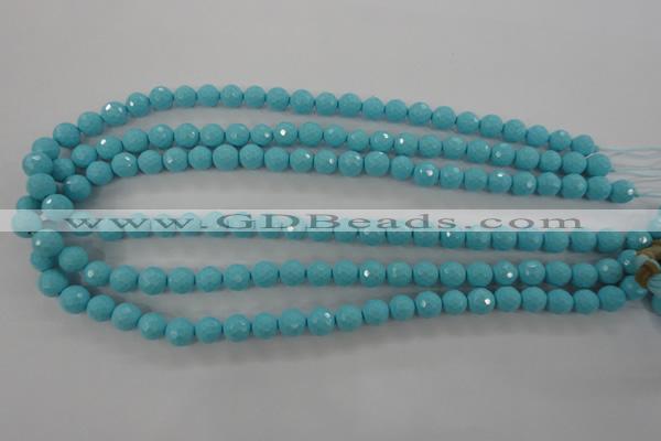 CTU912 15.5 inches 8mm faceted round synthetic turquoise beads