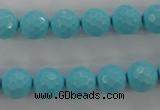 CTU914 15.5 inches 12mm faceted round synthetic turquoise beads