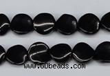 CTW03 15.5 inches 12mm twisted coin black agate beads wholesale