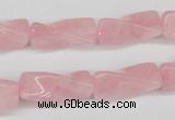 CTW133 15.5 inches 9*20mm twisted trihedron rose quartz beads