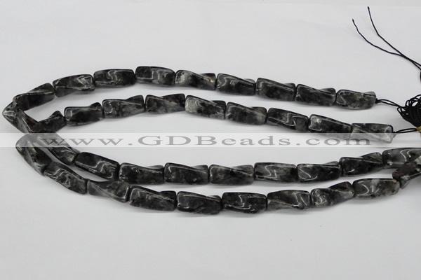 CTW135 15.5 inches 9*20mm twisted trihedron black labradorite beads