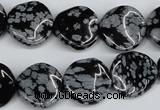 CTW15 15.5 inches 16mm twisted coin snowflake obsidian beads