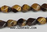 CTW151 15.5 inches 8*11mm twisted rice yellow tiger eye beads