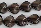 CTW28 15.5 inches 16mm twisted coin smoky quartz beads wholesale