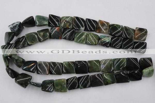 CTW359 15.5 inches 16*16mm twisted square moss agate beads