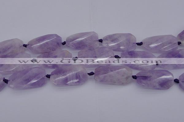 CTW452 20*38mm faceted & twisted rectangle lavender amethyst beads