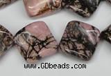 CTW51 15.5 inches 15*15mm twisted diamond rhodonite beads