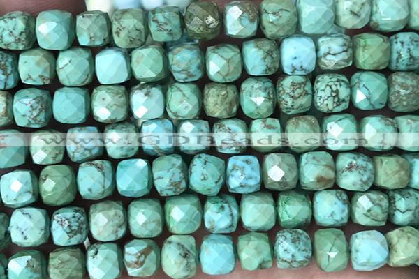 CUBE214 15 inches 8mm faceted cube turquoise gemstone beads