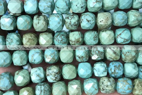 CUBE215 15 inches 10mm faceted cube turquoise gemstone beads