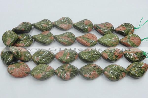 CUG64 16 inches 22*30mm twisted leaf natural unakite beads wholesale