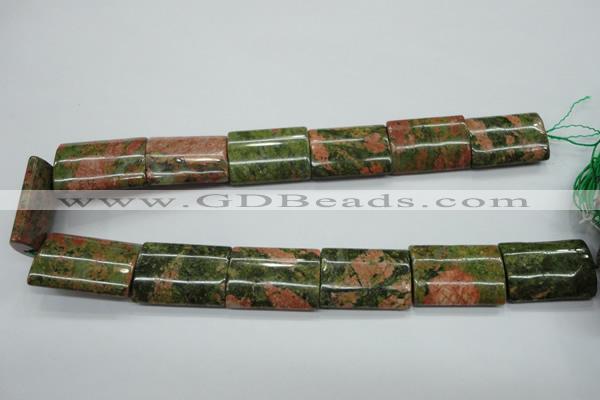 CUG72 15.5 inches 22*30mm flat tube unakite gemstone beads