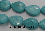 CWB504 15.5 inches 13*18mm faceted flat teardrop howlite turquoise beads