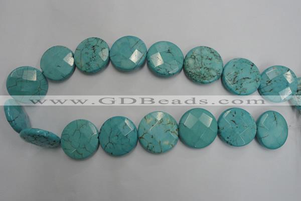 CWB528 15.5 inches 25mm faceted oval howlite turquoise beads