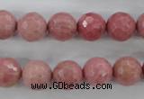 CWF04 15.5 inches 12mm faceted round pink wooden fossil jasper beads