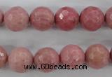 CWF05 15.5 inches 14mm faceted round pink wooden fossil jasper beads