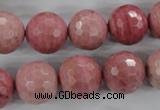 CWF06 15.5 inches 16mm faceted round pink wooden fossil jasper beads