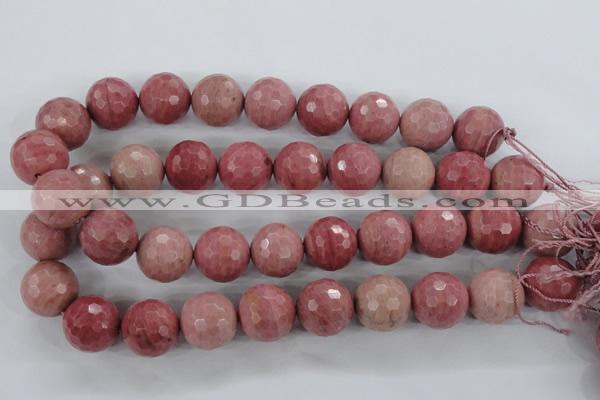 CWF06 15.5 inches 16mm faceted round pink wooden fossil jasper beads