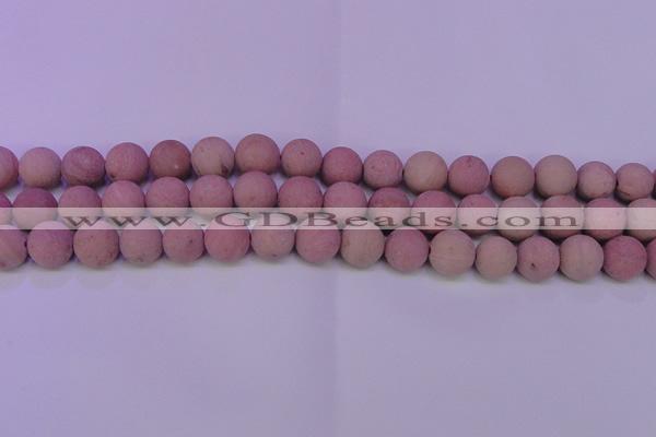 CWF20 15.5 inches 4mm round matte pink wooden fossil jasper beads