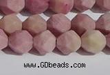 CWF31 8mm faceted nuggets matte pink wooden fossil jasper beads