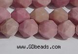 CWF32 10mm faceted nuggets matte pink wooden fossil jasper beads