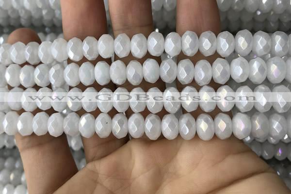 CWH75 15.5 inches 5*8mm faceted rondelle AB-color white jade beads