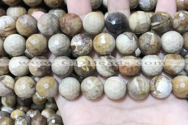 CWJ455 15.5 inches 14mm faceted round wood jasper beads wholesale