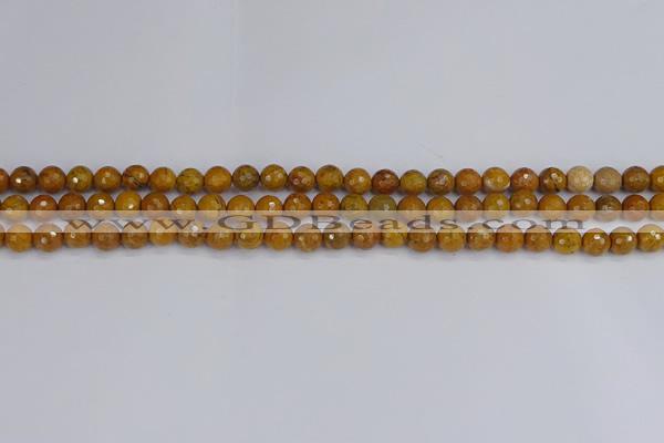 CWJ468 15.5 inches 4mm faceted round yellow petrified wood jasper beads