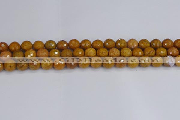 CWJ471 15.5 inches 10mm faceted round yellow petrified wood jasper beads