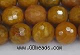 CWJ472 15.5 inches 12mm faceted round yellow petrified wood jasper beads