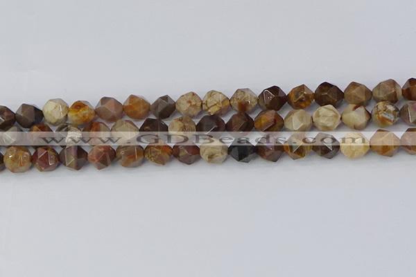 CWJ485 15.5 inches 10mm faceted nuggets wood jasper beads