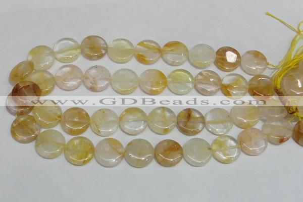 CYC06 15.5 inches 20mm flat round yellow crystal quartz beads